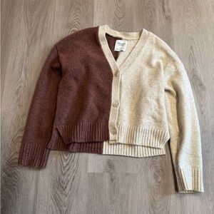 Abercrombie & Fitch Cream and Brown Knit Cardigan size small